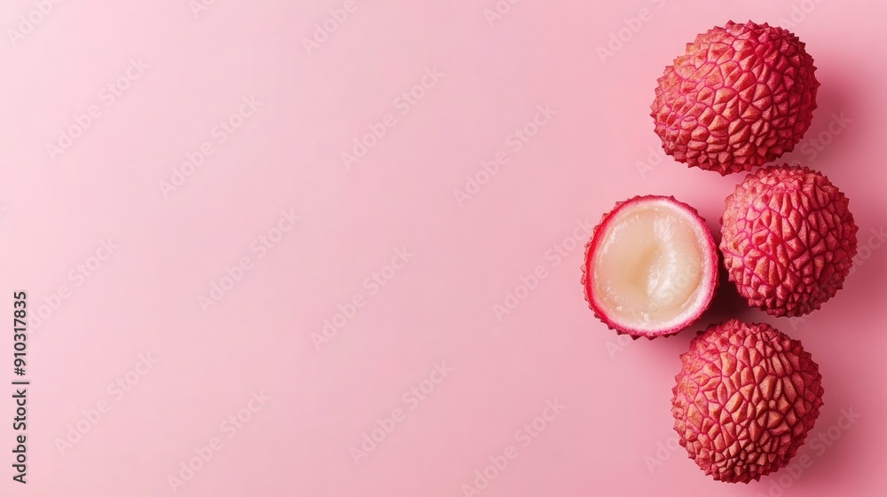 Fresh lychees on a pink background. Fresh lychees on a pink background.