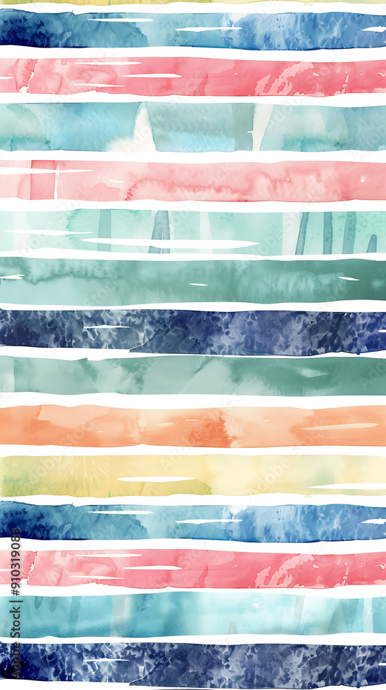 Obraz premium Watercolor stripes in blue, green and pink, perfect for summer designs. 