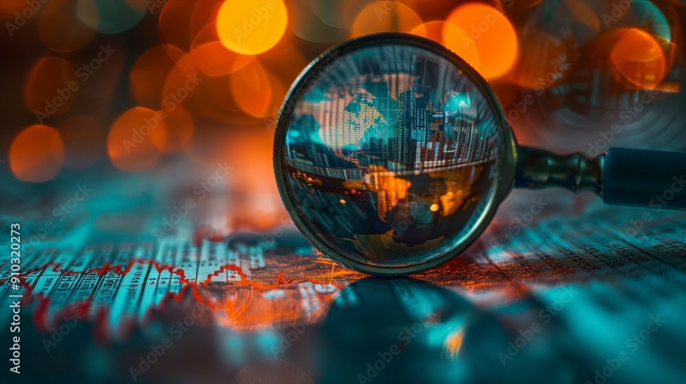 Magnifying Glass Revealing Cityscape Through Bokeh. Magnifying Glass Revealing Cityscape Through Bokeh.