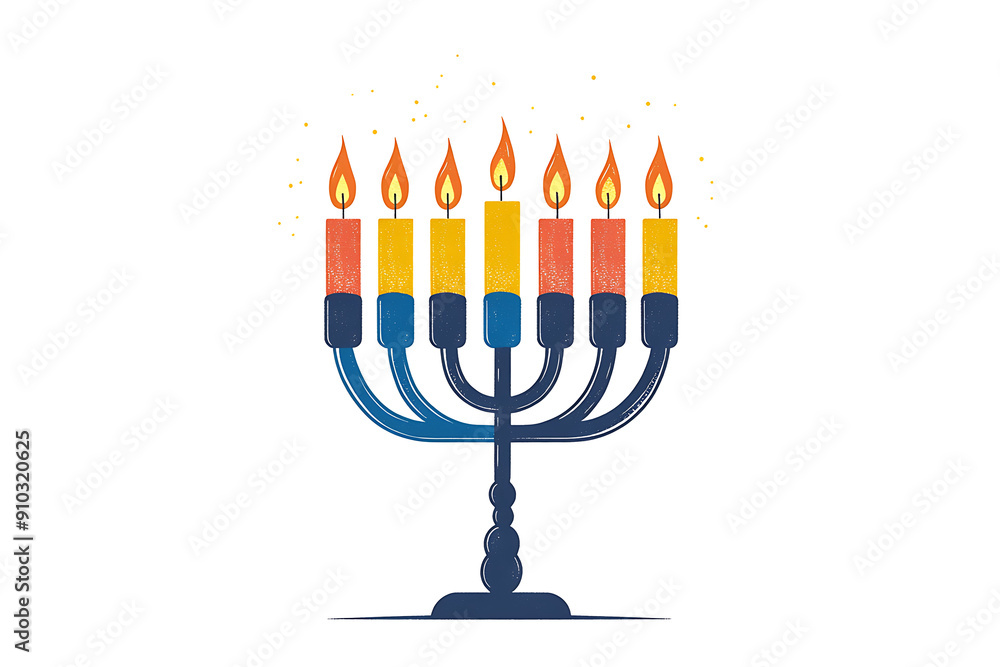 Composition with menorah, gift boxes, dreidels, donut and gold. Hanukkah greeting card. Hand drawn watercolor illustration on white background Composition with menorah, gift boxes, dreidels, donut and gold. Hanukkah greeting card. Hand drawn watercolor illustration on white background