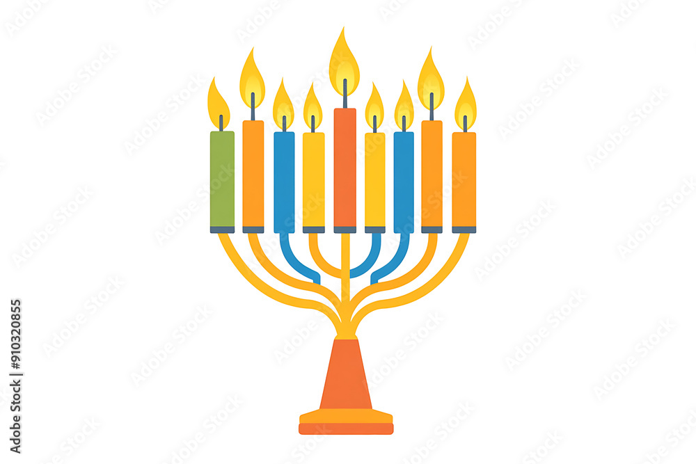 Composition with menorah, gift boxes, dreidels, donut and gold. Hanukkah greeting card. Hand drawn watercolor illustration on white background Composition with menorah, gift boxes, dreidels, donut and gold. Hanukkah greeting card. Hand drawn watercolor illustration on white background