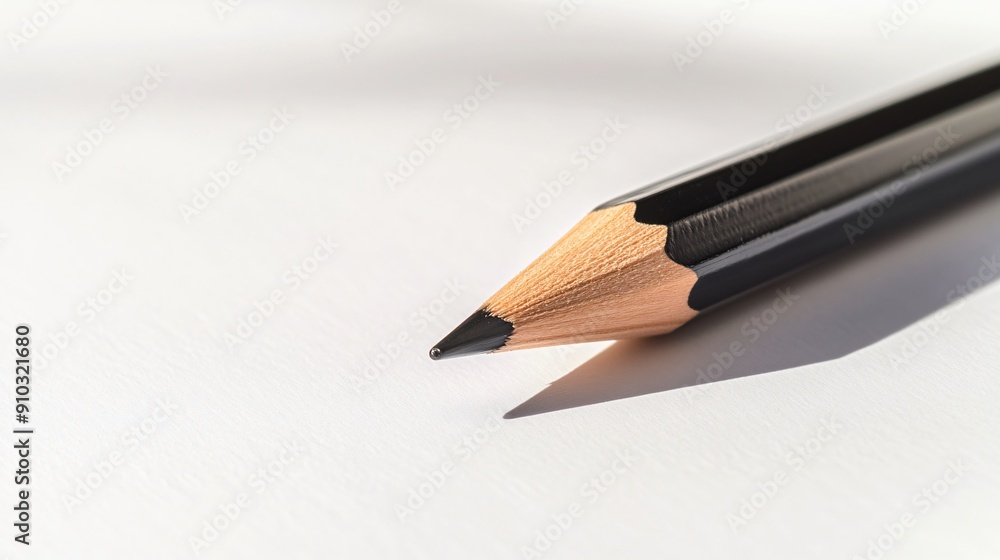 A clean, modern pencil resting on a blank sheet of paper, with soft shadows creating a minimalist aesthetic A clean, modern pencil resting on a blank sheet of paper, with soft shadows creating a minimalist aesthetic