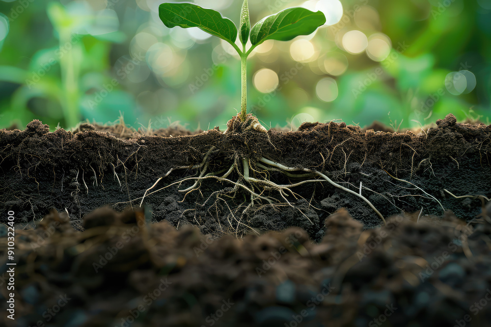 Fototapeta premium Thriving Seedling: A Root's Journey of Growth and Resilience from Underground