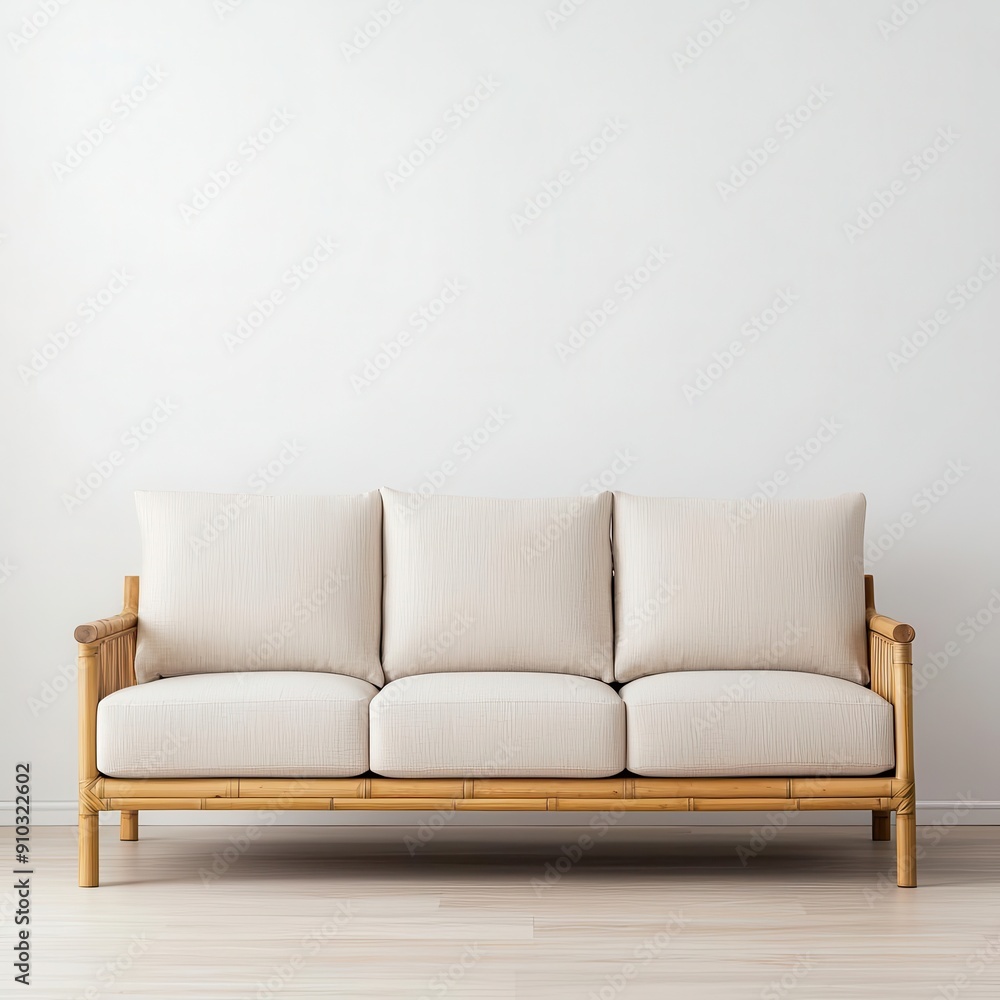 Contemporary bamboo sofa with neutral cushions in a minimalist living room, eco-friendly furniture, modern eco-style Contemporary bamboo sofa with neutral cushions in a minimalist living room, eco-friendly furniture, modern eco-style
