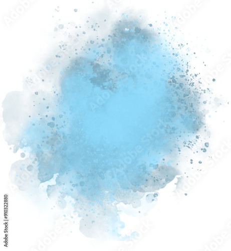 Blue Watercolor Splash on Transparent Background for decorating design logo, card. hand painted abstract