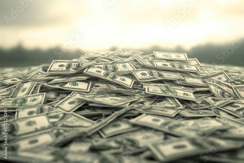 Vast Pile Of 100 Dollar Bills Under Soft Sunlight – A Visual Ode To Wealth photo