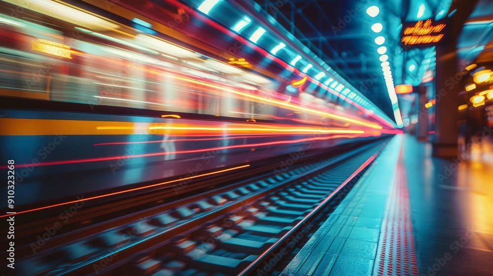 Blurred Train Lights on a Railway Platform. Blurred Train Lights on a Railway Platform.