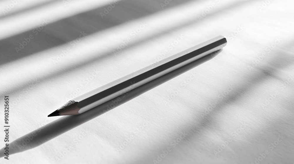 custom made wallpaper toronto digitalA single pencil lying diagonally across a blank sheet of paper, with shadows creating a minimalist aesthetic