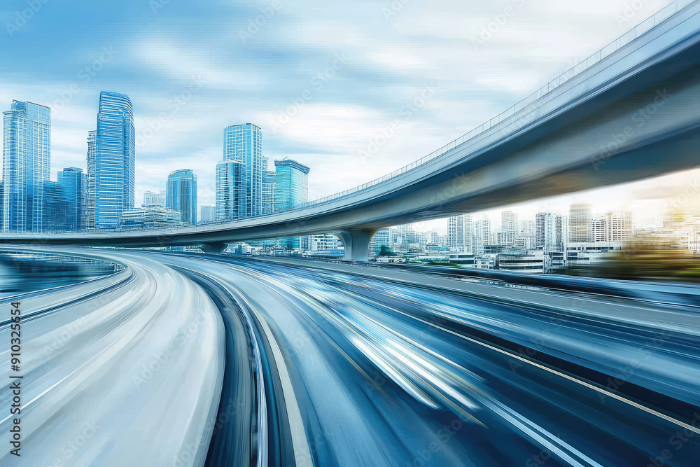 Dynamic Blur on Modern Highway Amidst Urban Skyscrapers Dynamic Blur on Modern Highway Amidst Urban Skyscrapers