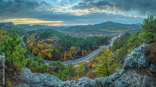 Winding Road Through Autumn Forest
