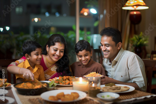 Obraz na płótnie Happy Indian Family Enjoying Dinner Together At Home w salonie