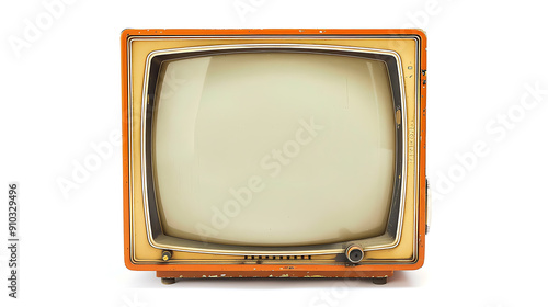 Vintage orange and beige television with blank screen evokes nostalgia and retro style for 70s and 80s themed projects. 
