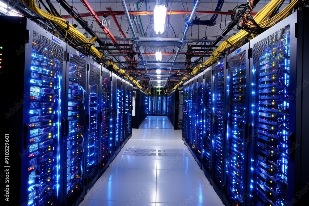 Obraz premium Cloud symbolizing data storage, floating in a server room setting, Cloud computing infrastructure, AI generated