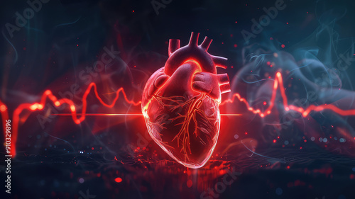 Human heart with cardio pulse line chromosome and Flowing red blood cells