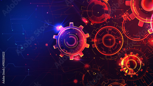 Abstract techno gear background with geometric colorful gear wheels. Space for gear text. Vector gears modern mechanism industrial . Technology gears