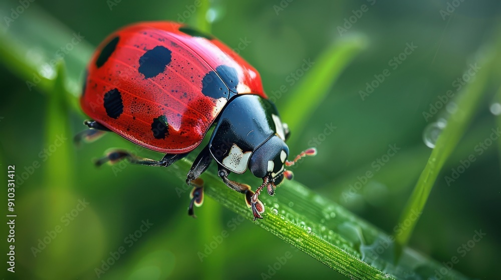 Close-up of Ladybug on Green Leaf. Close-up of Ladybug on Green Leaf.