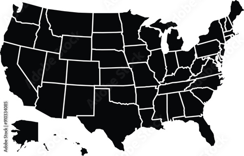 Map of the United States America Separated by State