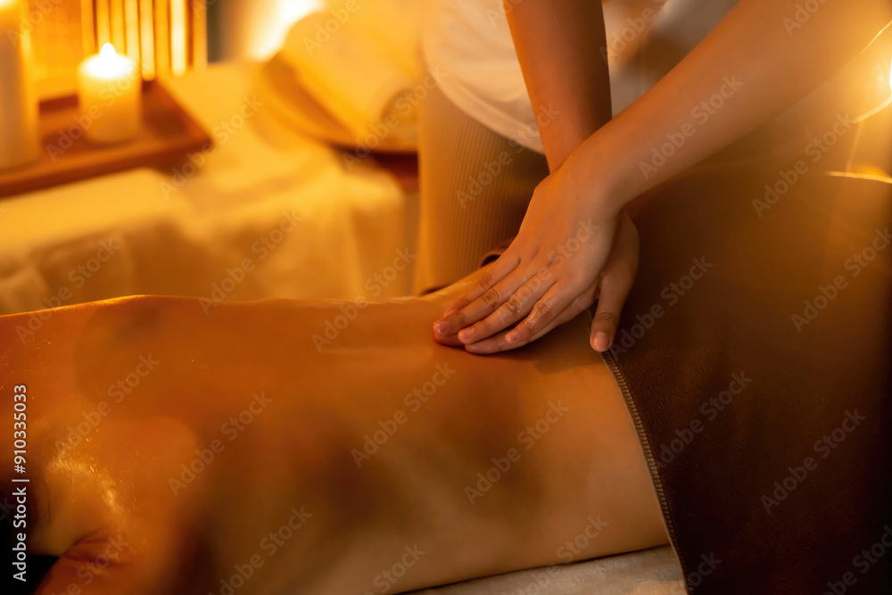 custom made wallpaper toronto digitalCaucasian woman customer enjoying relaxing anti-stress spa massage and pampering with beauty skin recreation leisure in warm candle lighting ambient salon spa at luxury resort or hotel. Quiescent
