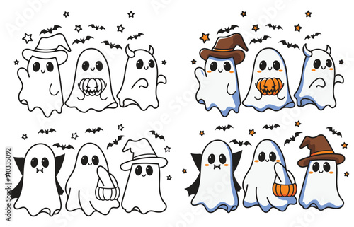 Spooky Halloween Ghosts Cute, vector
