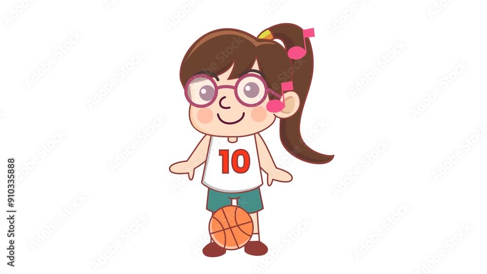 Cute Girl Play Basketball Cartoon Animation in Transparent Background. Suitable for Exercise Sport Video Content Cute Girl Play Basketball Cartoon Animation in Transparent Background. Suitable for Exercise Sport Video Content