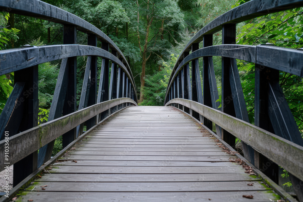 Obraz premium close up image of a small bridge path within a green lush vegetation