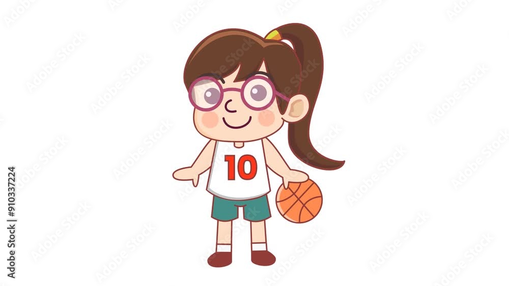 Cute Girl Play Basketball Cartoon Animation in Transparent Background. Suitable for Exercise Sport Video Content Cute Girl Play Basketball Cartoon Animation in Transparent Background. Suitable for Exercise Sport Video Content