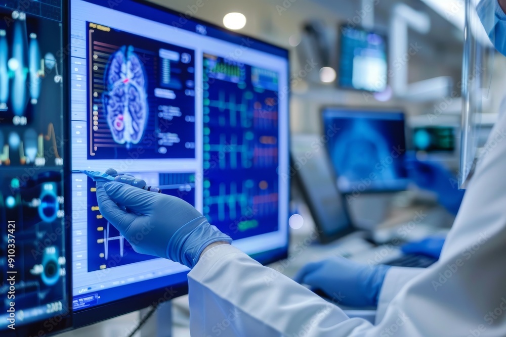 Scientist in lab coat using computer, Biomedical engineering advancements, AI generated Scientist in lab coat using computer, Biomedical engineering advancements, AI generated