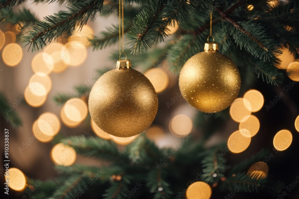 Dazzling baubles suspend from pine boughs dazzling with cozy lights Dazzling baubles suspend from pine boughs dazzling with cozy lights