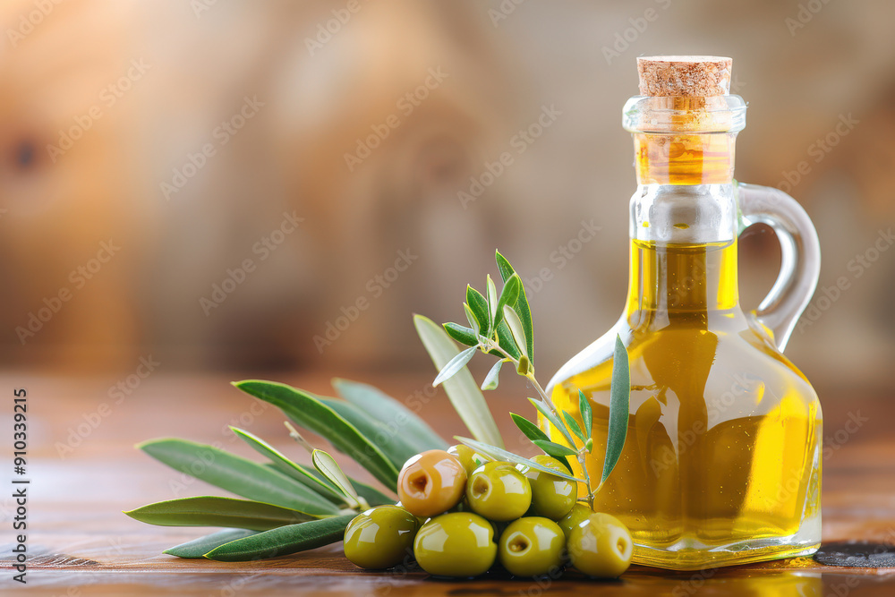 A beautiful bottle of olive oil with fresh olives and leaves, perfect for culinary and health-related imagery. A beautiful bottle of olive oil with fresh olives and leaves, perfect for culinary and health-related imagery.