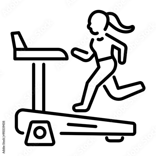 Woman running on a treadmill machine, outline icon 