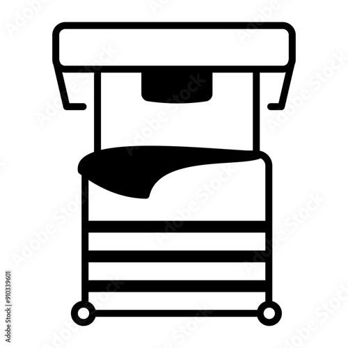 A line style icon of single bed with blanket and pillow 
