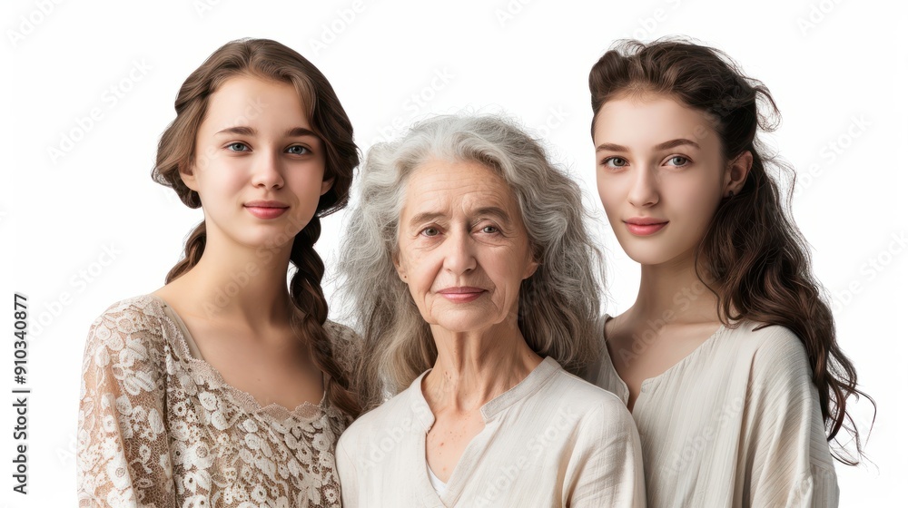 Women family generations portrait isolated on white, transparent, smiling granny, mom and daughters, PNG Women family generations portrait isolated on white, transparent, smiling granny, mom and daughters, PNG