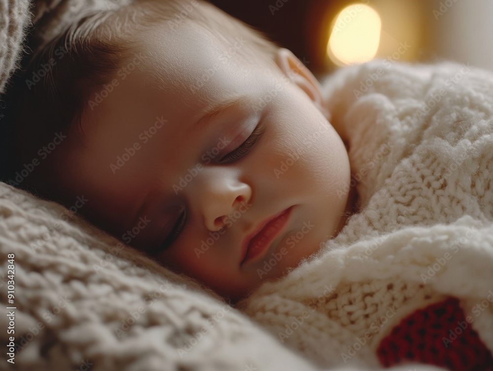 A close-up shot of a baby sleeping peacefully on a soft blanket A close-up shot of a baby sleeping peacefully on a soft blanket