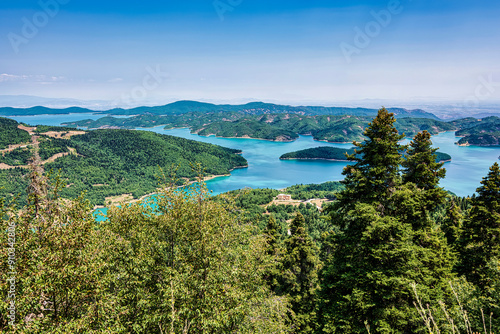 Idyllic landscape on the lake of Plastiras in central Greece.