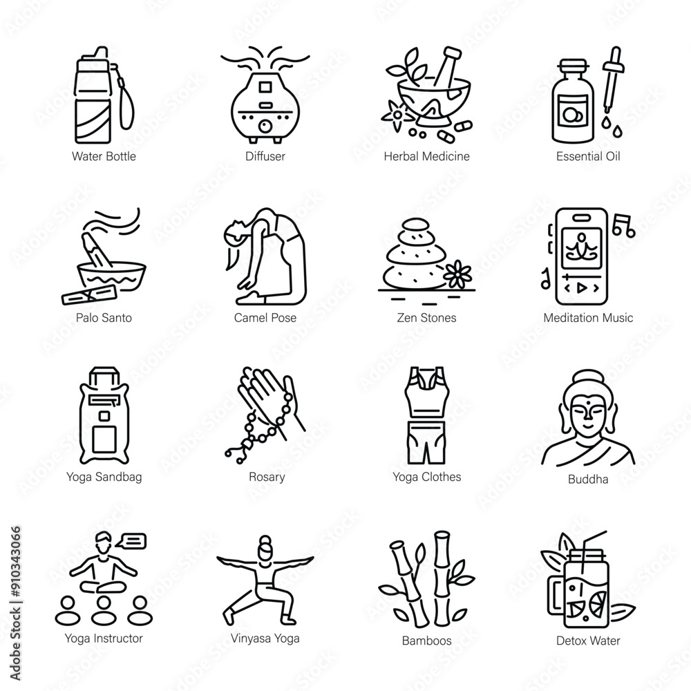 Obraz premium Handy Set of Fitness Practices Line Icons 