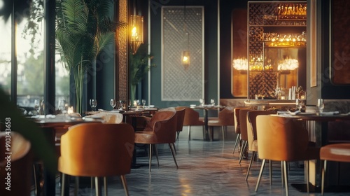 high-resolution, ultra-realistic, 4K, cinematic image of a lux design restaurant 