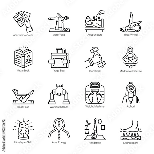 Latest Pack of Yoga and Workout Line Icons 

 photo