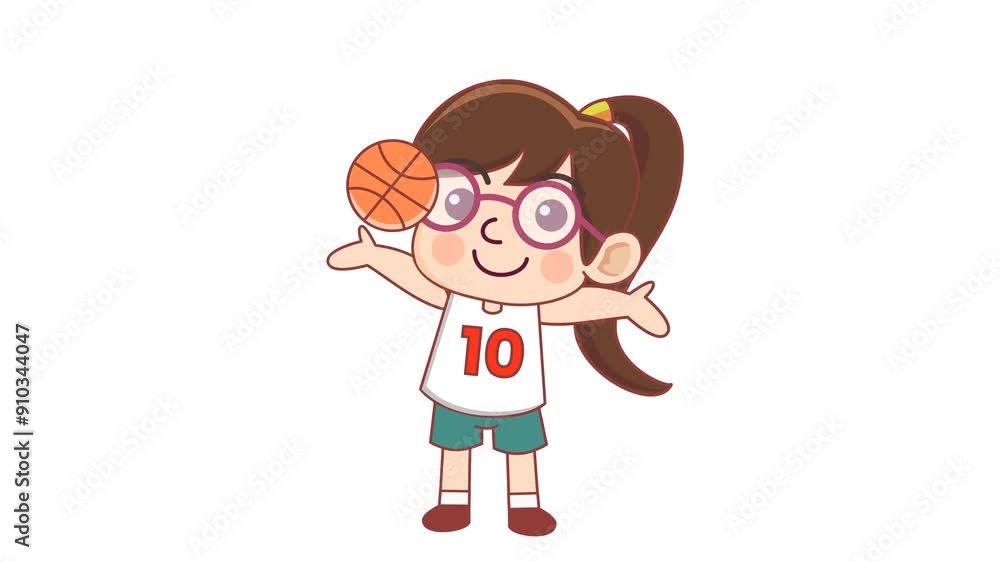 Cute Girl Play Basketball Cartoon Animation in Transparent Background. Suitable for Exercise Sport Video Content Cute Girl Play Basketball Cartoon Animation in Transparent Background. Suitable for Exercise Sport Video Content