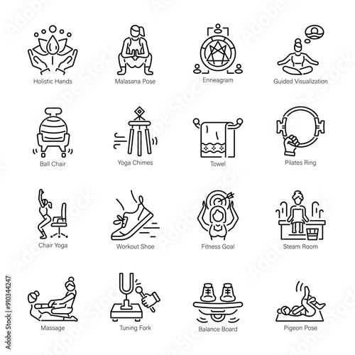 Latest Pack of Yoga and Wellness Line Icons 

