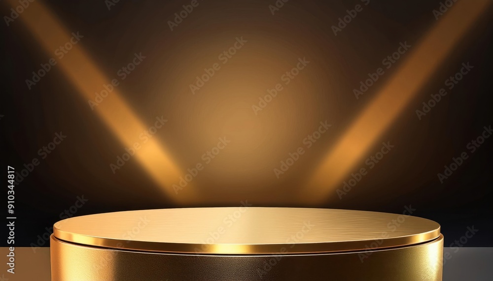 A refined gold and black pedestal framed by a stylish arch backdrop, set against a luxurious dark background. This sophisticated design is ideal for highlighting premium products, awards, or exclusive A refined gold and black pedestal framed by a stylish arch backdrop, set against a luxurious dark background. This sophisticated design is ideal for highlighting premium products, awards, or exclusive