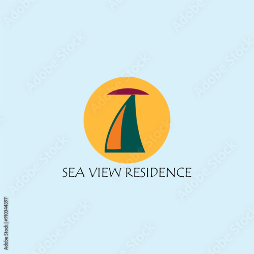 beach residential house logo design vector