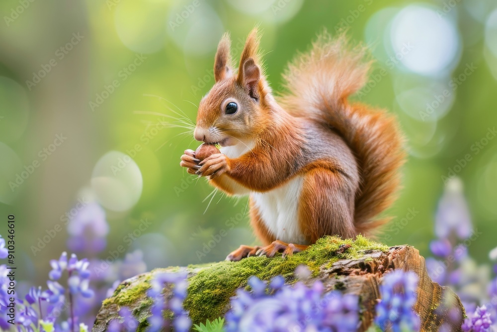 Fototapeta premium Red squirrel close-up. Beautiful simple AI generated image in 4K, unique.