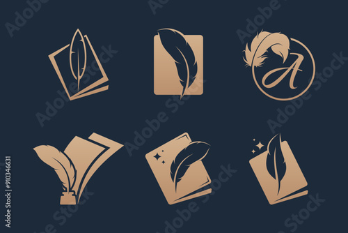 Luxury quill pen signature logo design collection