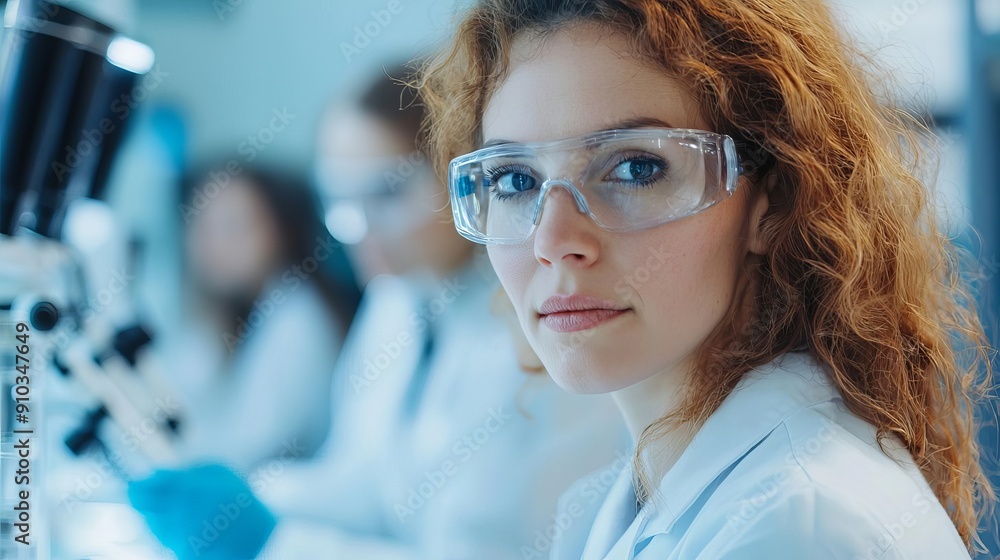 Team of scientists in a lab, focused on genetic data related to patient treatment outcomes