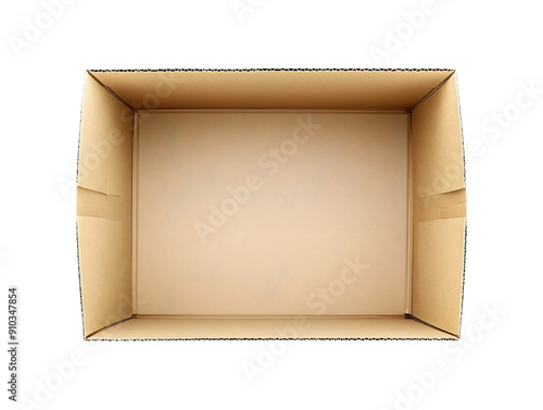 Opened cardboard box, parcel, top view isolated on transparent or white background