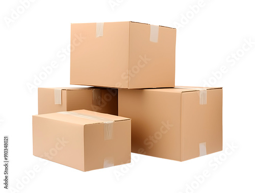 Stack of cardboard boxes isolated on transparent or white background