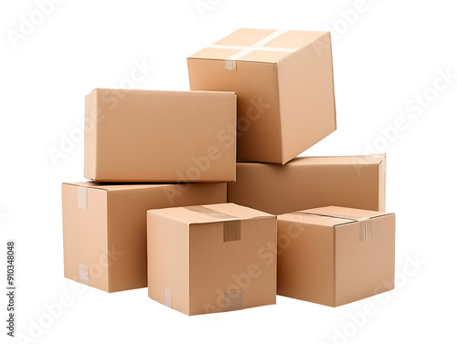Stack of cardboard boxes isolated on transparent or white background