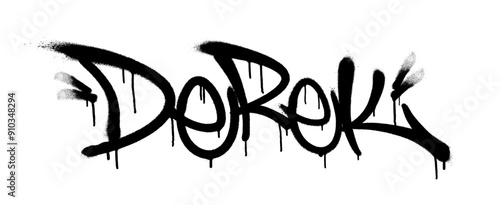 Sprayed Derek name with overspray in black over white. Vector illustration.