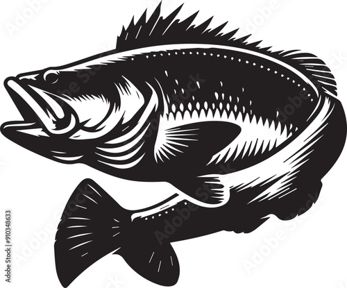 Largemouth Bass isolated on black and white background EPS