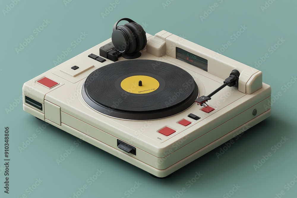 Fototapeta premium Vintage Turntable with Headphones and Vinyl Record
